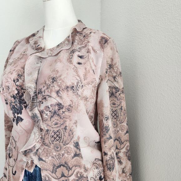 Vintage Pendleton Light Pink Floral Secretary Blouse Long Sleeve Romantic M - Picture 2 of 8